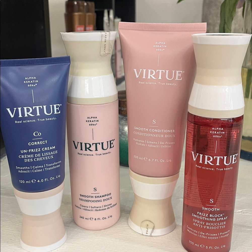 Virtue Smooth Hair Care Set - Shampoo, Conditioner, Cream, and Spray
